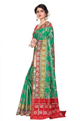 Green woven cotton silk saree with blouse 2