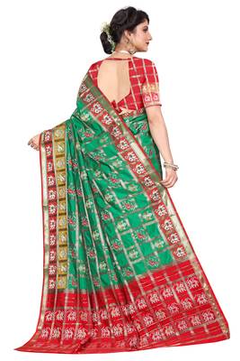 Green woven cotton silk saree with blouse 3
