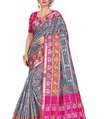 Grey woven cotton silk saree with blouse