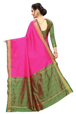 Pink plain silk saree with blouse 2