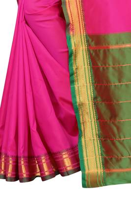 Pink plain silk saree with blouse 3