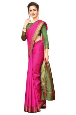Pink plain silk saree with blouse 5