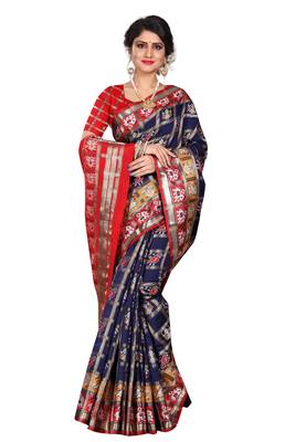 Blue woven cotton silk saree with blouse 1