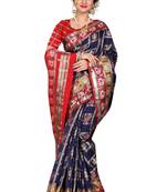Blue woven cotton silk saree with blouse