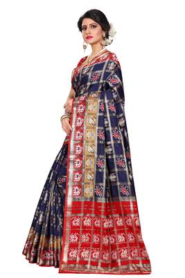 Blue woven cotton silk saree with blouse 2