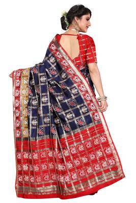 Blue woven cotton silk saree with blouse 3