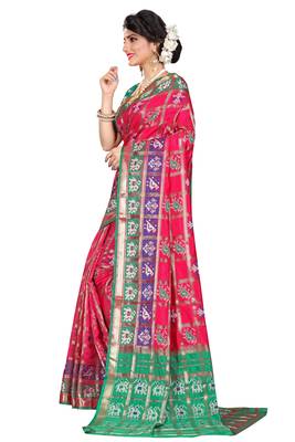 Pink woven cotton silk saree with blouse 2