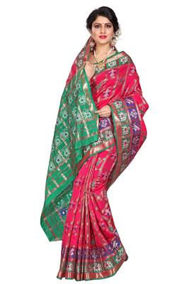 Pink woven cotton silk saree with blouse 3