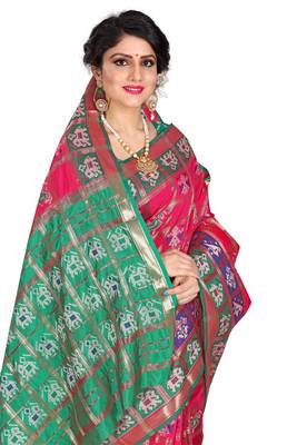 Pink woven cotton silk saree with blouse 4