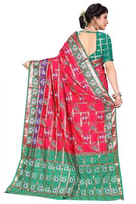 Pink woven cotton silk saree with blouse 5