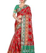 Red woven cotton silk saree with blouse