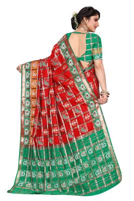 Red woven cotton silk saree with blouse 3
