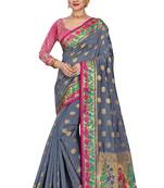 Grey woven cotton silk saree with blouse