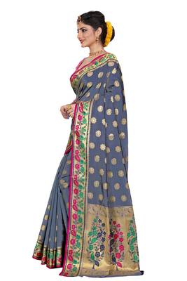 Grey woven cotton silk saree with blouse 2