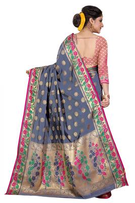 Grey woven cotton silk saree with blouse 3