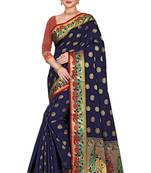 Blue woven cotton silk saree with blouse