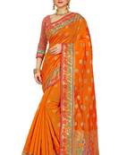 Orange woven cotton silk saree with blouse