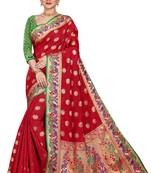 Red woven cotton silk saree with blouse