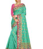 Green woven cotton silk saree with blouse