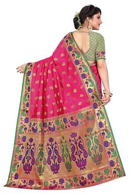 Pink woven cotton silk saree with blouse 3