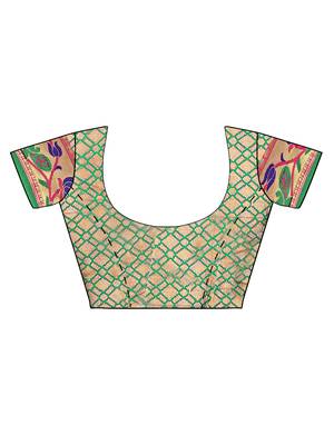 Pink woven cotton silk saree with blouse 5
