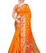 Yellow woven cotton silk saree with blouse