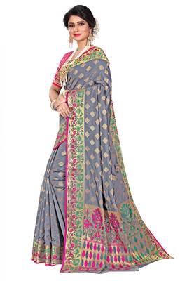 Grey woven cotton silk saree with blouse 2