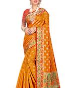 Orange woven cotton silk saree with blouse