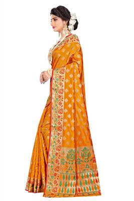 Orange woven cotton silk saree with blouse 2
