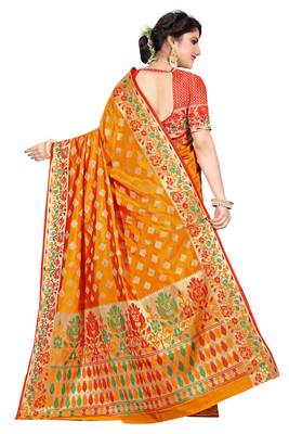 Orange woven cotton silk saree with blouse 3