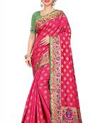 Pink woven cotton silk saree with blouse