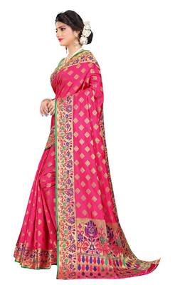 Pink woven cotton silk saree with blouse 2