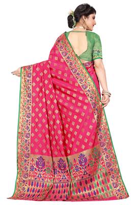 Pink woven cotton silk saree with blouse 3