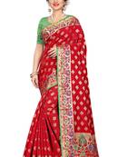 Red woven cotton silk saree with blouse