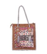 Indian Handmade cotton Brown Leather with jati work  Bag