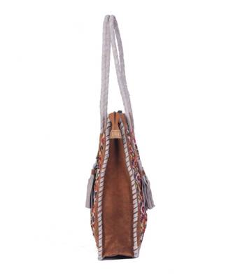 Indian Handmade cotton Brown Leather with jati work  Bag 4