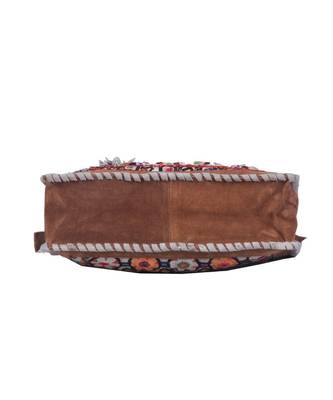 Indian Handmade cotton Brown Leather with jati work  Bag 5