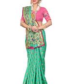 Green woven cotton silk saree with blouse