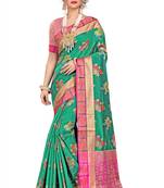 Green woven cotton silk saree with blouse