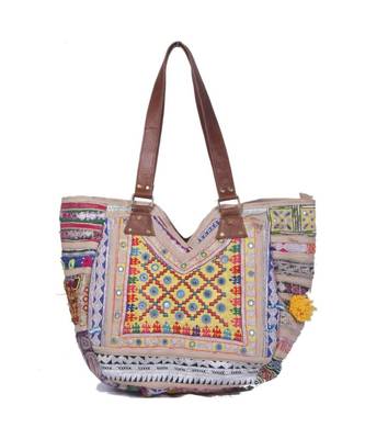 Indian Handmade cotton  White zari work  Bag 1