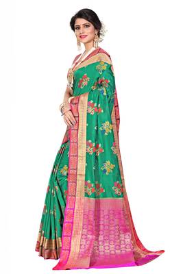 Green woven cotton silk saree with blouse 2