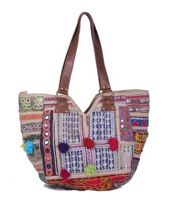 Indian Handmade cotton  White zari work  Bag 2