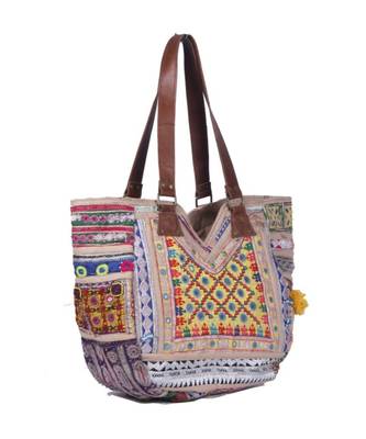 Indian Handmade cotton  White zari work  Bag 3