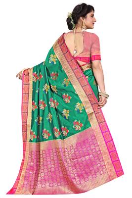 Green woven cotton silk saree with blouse 3