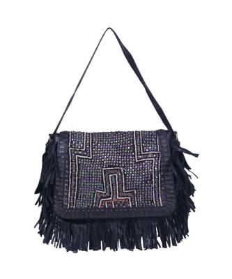 Indian Handmade cotton Black Leather  Bag 1
