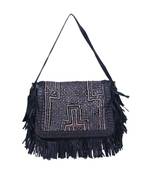 Indian Handmade cotton Black Leather  Bag