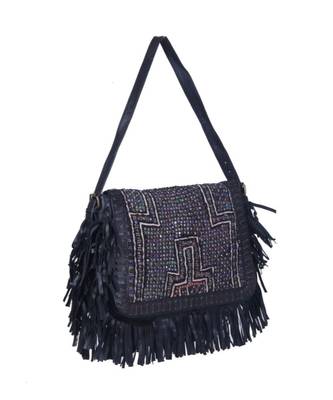 Indian Handmade cotton Black Leather  Bag 3