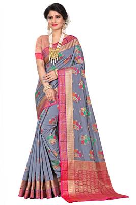 Grey woven cotton silk saree with blouse 1