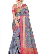 Grey woven cotton silk saree with blouse