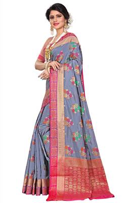 Grey woven cotton silk saree with blouse 2